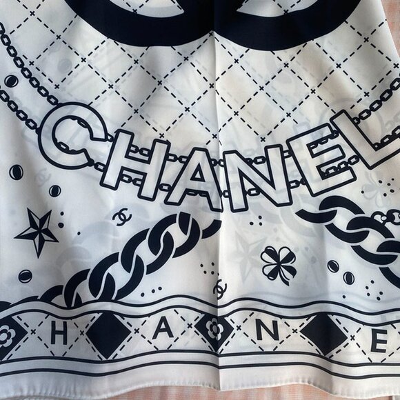 CHANEL Black And White Silk Scarf - Picture 3 of 4